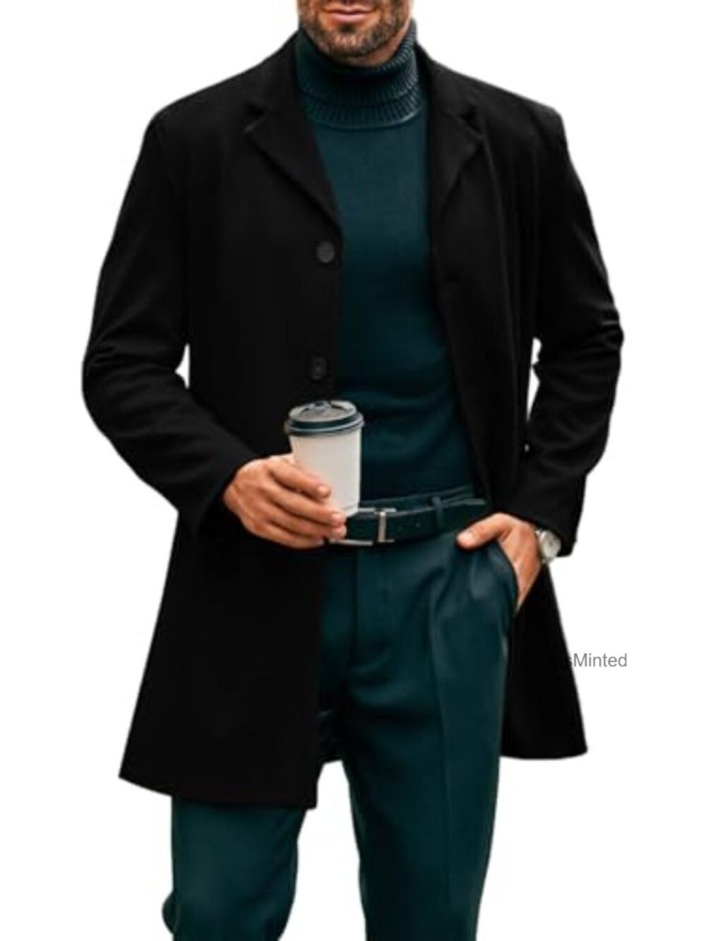 Men's Mid Long Trench Coat Slim Fit Pea Coat